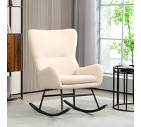 HOMCOM Fauteuil à bascule, chaise à bascule, avec assise de 10 cm d'épaisseur, pieds incurvés en acier, beige et noir