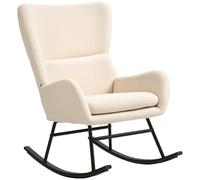 HOMCOM Fauteuil à Bascule, Chaise à Bascule, avec Assise de 10 cm d'épaisseur, Pieds incurvés en Acier, capacité de Charge 120 kg, pour Salon, Chambre, Balcon, Beige et Noir