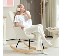 HOMCOM Fauteuil à Bascule en Aspect Berbervlies avec Accoudoirs, Fauteuil Ergonomique avec Patins en Bois, pour Salon, Chambre à Coucher, Blanc
