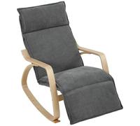 HOMCOM Fauteuil à Bascule en Tissu Aspect Lin, Repose-Pieds réglable 5 Positions, Structure en Bouleau, Dossier Haut, Gris foncé