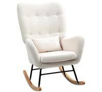 HOMCOM Fauteuil à bascule, fauteuil à bascule avec accoudoirs, aspect tissu Teddy, fauteuil d'allaitement avec patins en bois, coussin lombaire, fauteuil relax oscillant pour salon, chambre à coucher,