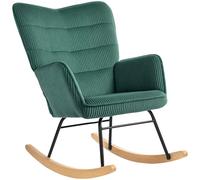 HOMCOM Fauteuil à Bascule, Fauteuil à Bascule avec Aspect Corde, accoudoirs, Fauteuil avec Patins en Bois, Fauteuil de Relaxation pour Salon, Chambre à Coucher, Vert foncé