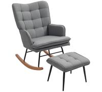 HOMCOM Fauteuil à Bascule Fauteuil à Bascule avec Tabouret, Fauteuil à accoudoirs, Fauteuil d'allaitement avec Aspect Lin, Fauteuil à Bascule jusqu'à 130 kg de Charge pour Chambre à Coucher, Salon,
