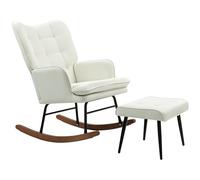 HOMCOM Fauteuil à Bascule Fauteuil à Bascule avec Tabouret, Fauteuil à accoudoirs, Fauteuil d'allaitement avec Aspect Lin, Fauteuil à Bascule jusqu'à 130 kg de Charge pour Chambre à Coucher, Salon,