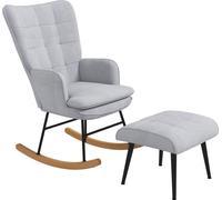 HOMCOM Fauteuil à bascule Fauteuil à bascule avec tabouret, fauteuil à accoudoirs, fauteuil relax avec aspect lin, fauteuil à bascule jusqu'à 130 kg pour chambre à coucher, salon, gris clair