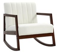 HOMCOM Fauteuil à Bascule Fauteuil Allaitement Rocking Chair en Tissu Effet Laine bouclée avec Pieds en Bois Massif d'hévéa, Chaise à Bascule pour Chambre, Salon - dim. 67l x 93P x 80H cm crème