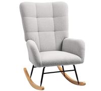 HOMCOM Fauteuil à Bascule Fauteuil Allaitement Rocking Chair Moderne en Tissu Effet Laine bouclée avec Pieds en Bois Massif d'hévéa, Chaise à Bascule pour Chambre, Salon - 70 x 94 x 100 cm, Gris