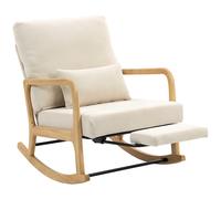 HOMCOM Fauteuil à bascule nordique avec repose-pieds dossier réglable velours pieds en bois et accoudoirs coussin crème