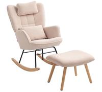 HOMCOM Fauteuil à Bascule, Pouf, Coussin Lombaire, Beige