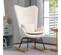 HOMCOM Fauteuil à bascule, revêtement doux en velours, avec coussin lombaire, jusqu'à 120 kg, 67 x 85 x 112 cm, Crème