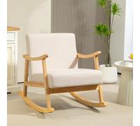 HOMCOM Fauteuil à bascule rocking chair assise rembourrée avec pieds en bois - dim. 66l x 92P x 78H cm, beige