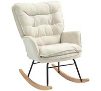 HOMCOM Fauteuil à Bascule, Rocking Chair en Chenille, Chaise à Bascule avec Dossier et Assise Larges rembourrés, accoudoirs, Base en Bois de hêtre, pour Salon, Chambre, Beige
