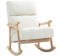 HOMCOM Fauteuil à Bascule, Rocking Chair en Velours Teddy, Chaise à Bascule avec Assise rembourré, Dossier Ergonomique, accoudoirs, Pieds en Bois d'hévéa, pour Salon, Chambre, crème