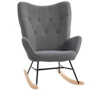 HOMCOM Fauteuil à Bascule, Rocking Chair, Fauteuil Allaitement Confortable avec Structure en Bois Massif et métal pour Salon, Chambre, Balcon, Velours Gris foncé