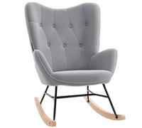 HOMCOM Fauteuil à Bascule, Rocking Chair, Fauteuil Allaitement Confortable avec Structure en Bois Massif et métal pour Salon, Chambre, Balcon, Velours Gris Clair