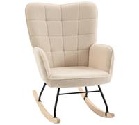 HomCom Fauteuil à bascule design – Structure acier, piètement bois, tissu effet laine bouclé beige