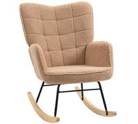 HOMCOM Fauteuil à Bascule, Rocking Chair, revêtement Bouclette, Chaise à Bascule, Structure en Acier, Pieds en Bois Massif, Marron