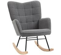HOMCOM Fauteuil à Bascule, Rocking Chair, revêtement Bouclette, Chaise à Bascule, Structure en Acier, Pieds en Bois Massif, Gris foncé