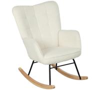 HOMCOM Fauteuil à Bascule, Rocking Chair, revêtement Bouclette, Chaise à Bascule, Structure en Acier, Pieds en Bois Massif, Blanc