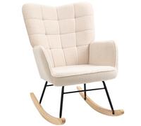 HOMCOM Fauteuil à Bascule, Rocking Chair, revêtement Bouclette, Chaise à Bascule, Structure en Acier, Pieds en Bois Massif, Beige