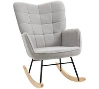 HomCom – Fauteuil à bascule design – Structure acier, pieds en bois massif, revêtement bouclette – Gris