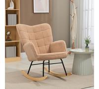 HOMCOM Fauteuil à bascule rocking chair revêtement effet laine bouclée, structure en acier 71 x 98 x 101 cm marron
