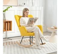 HOMCOM Fauteuil à bascule rocking chair revêtement en velous structure en acier 71 x 98 x 101 cm jaune