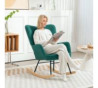 HOMCOM Fauteuil à bascule rocking chair revêtement en velous structure en acier 71 x 98 x 101 cm Vert