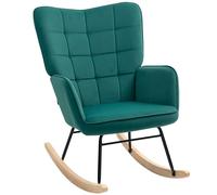 HOMCOM Fauteuil à Bascule, Rocking Chair, Revêtement Velours, Vert Foncé