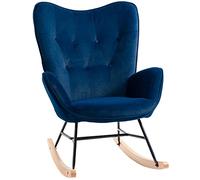 HomCom Fauteuil à bascule Oreilles accoudoirs aspect velours Structure bois massif et métal Bleu