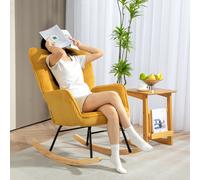 HOMCOM Fauteuil à bascule Vintage, balançoires courbées, rembourrage épais, hêtre & acier, Jaune