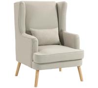 HOMCOM Fauteuil à oreilles - Avec coussin lombaire - Dossier haut - Siège large - Aspect lin - Fauteuil de relaxation scandinave - Fauteuil rembourré pour salon, chambre à coucher - Beige