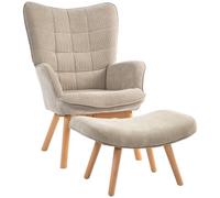 HOMCOM Fauteuil à Oreilles avec Pouf, en pana, Salon, Marron Clair