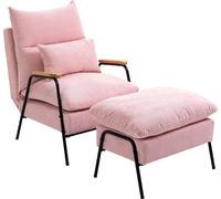 HOMCOM Fauteuil à oreilles avec pouf, fauteuil de relaxation, fauteuil TV avec dossier inclinable, coussin, fauteuil avec ottomane, fauteuil rembourré, fauteuil TV pour salon, chambre à coucher, rose,