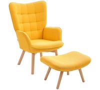 HOMCOM fauteuil à oreilles, avec tabouret, aspect velours côtelé, moderne, relaxation, lecture, salon, chambre à coucher, orange