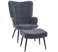 HOMCOM Fauteuil de Relaxation avec Repose-Pieds, Fauteuil à accoudoirs avec Dossier Haut, Fauteuil de Relaxation pouvant Supporter jusqu'à 120 kg, Chaise de Salle à Manger avec revêtement en Velours,
