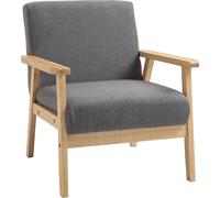 HOMCOM Fauteuil à oreilles, fauteuil lounge avec accoudoirs, chaise de salle à manger, fauteuil relax aspect lin, fauteuil rembourré pour salon, chambre à coucher, cadre en bois massif, gris, 64 x 70