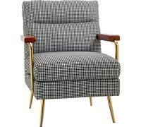 HOMCOM Fauteuil au design rétro, fauteuil d'appoint, motif pied-de-poule, éléments en bois, noyau en ressort, noir + blanc