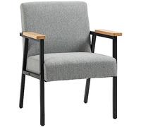 HOMCOM Fauteuil à oreilles rembourré - Aspect lin - Chaise de salon - Chaise d'appoint pour salon, chambre à coucher, gris, 64,5 x 70 x 83,5 cm
