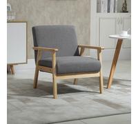 HOMCOM Fauteuil au design scandinave, Fauteuil d'appoint, Bois massif, aspect lin, 64 cm x 70 cm x 72 cm, Gris + Naturel