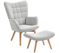 HOMCOM Fauteuil avec Repose Pied, Fauteuil Salon avec Pieds en Bois, Dossier Haut et Tissu Aspect Velours côtelé, pour Salon Chambre à Coucher Gris