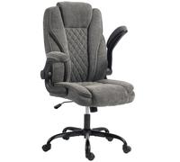 HOMCOM Fauteuil Bureau avec accoudoirs rembourrés rabattables, Gris foncé | Chaise de direction ergonomique, ressorts à poche, roulettes, bascule multi-angle, hauteur réglable, tissu diamant