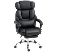 HOMCOM Fauteuil Bureau Haut Repose-Pieds Appui-tête Réglable Noir | Chaise de bureau en cuir PU inclinable, soutien lombaire, roulettes pivotantes