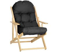 HOMCOM Fauteuil Chaise de Salon Pliable et inclinable en Bois Fauteuil Relax Confortable avec Coussin capitonné épais - 71 x 89 x 96 cm Noir
