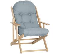 HomCom Fauteuil chaise pliable et inclinable en bois – Coussin capitonné épais – Gris 71×89×96 cm
