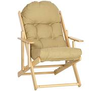 HomCom Fauteuil pliable inclinable en bois coussin capitonné épais 71x89x96 cm Marron clair