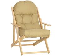 HomCom Fauteuil pliable inclinable en bois coussin capitonné épais 71x89x96 cm Marron clair