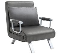 HOMCOM Fauteuil chauffeuse canapé-lit Convertible 1 Place déhoussable Grand Confort Coussin Pieds accoudoirs métal suède Gris