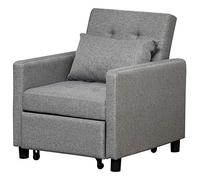 Fauteuil Chauffeuse Canapé-Lit Convertible 1 Place Dossier Inclinable 3 Positions Coussin Inclus Polyester Coton Gris Gris