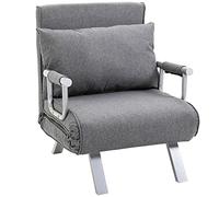 HOMCOM Fauteuil Chauffeuse Canapé-Lit Convertible 1 Place Lin Gris Clair